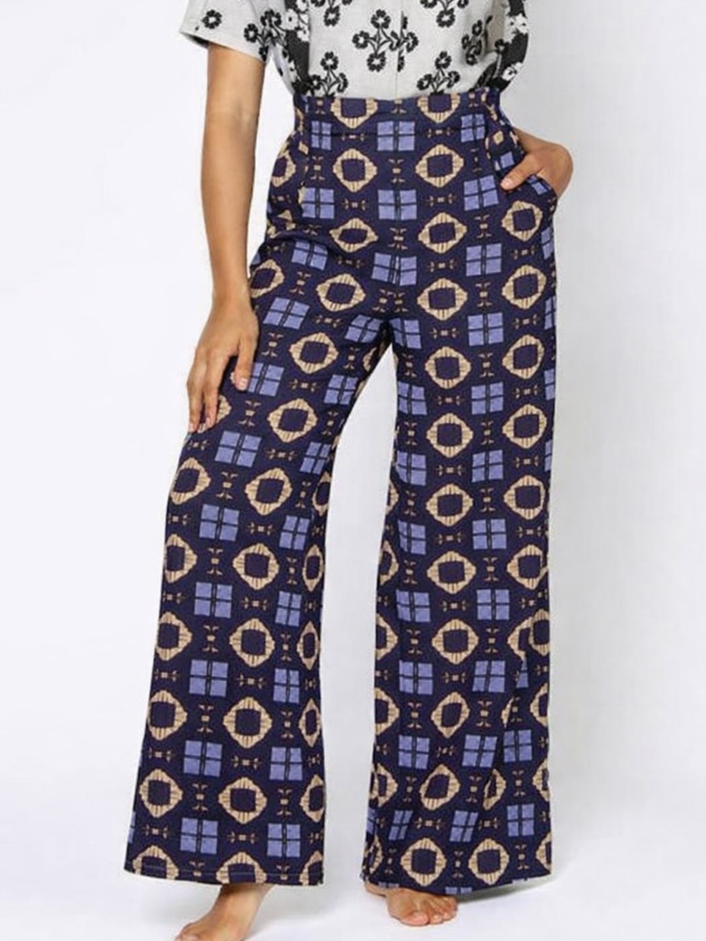 Ace & Jig Navy and Beige Geometric Wide Leg Pants